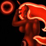  anthro anthrofied big_breasts blood_moon blue_eyes breasts butt cutie_mark equine female friendship_is_magic frown full_moon fur hair horn horse lamiaaaa looking_at_viewer looking_back lunar_eclipse mammal moon my_little_pony pony princess_luna_(mlp) red_fur red_hair red_moon serious_face side_boob solo stars winged_unicorn wings 