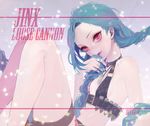  1girl blue_hair bullet bullets female heather37 jinx_(league_of_legends) league_of_legends lipstick makeup nail_polish red_eyes snow solo 