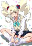  alternate_costume blonde_hair blush breasts cure_honey gyaru happinesscharge_precure! jewelry joy_ride kogal large_breasts long_hair loose_socks magical_girl oomori_yuuko open_mouth panties pantyshot pantyshot_(sitting) popcorn_cheer precure purple_panties school_uniform sitting skirt smile socks solo sweater_vest twintails underwear yellow_eyes 