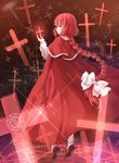  absurdres bad_id bad_pixiv_id bow braid capelet coat cross crying crying_with_eyes_open hair_bow highres long_braid long_hair long_sleeves magic_circle okazaki_yumemi red_capelet red_eyes red_footwear red_hair shirt shoes single_braid solo tears touhou touhou_(pc-98) transistor very_long_hair 