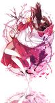  anklet ascot bai_kongque barefoot bow brown_hair cherry_blossoms closed_eyes detached_sleeves gohei hair_bow hair_tubes hakurei_reimu jewelry long_hair reflection ribbon solo touhou 