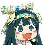  :3 :d @ichigo blue_eyes blue_hair blush_stickers chibi egyptian fangs gyate_gyate headdress isis_(p&amp;d) long_hair open_mouth puzzle_&amp;_dragons simple_background smile solo v-shaped_eyebrows white_background 