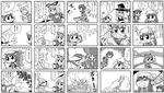  6+girls :3 animal_ears bkub chen cirno comic greyscale gundam gundam_f91 hakurei_reimu hat highres himitsu_sentai_goranger irony kawashiro_nitori kirisame_marisa koakuma long_sleeves mind_rape monochrome moriya_suwako multiple_4koma multiple_girls multiple_tails non-web_source parody patchouli_knowledge pillow_hat scan shoes short_hair stitched tail tassel third-party_edit touhou translated white_background wide_sleeves yakumo_ran yakumo_yukari 