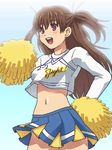  awa bessho_koyoi blush breasts brown_hair cheerleader crop_top hair_ribbon hatsukoi_limited long_hair lowres medium_breasts midriff navel no_bra oekaki pom_poms purple_eyes ribbon skirt solo two_side_up underboob 