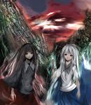  bad_id bad_pixiv_id brown_hair highres long_hair metalwasabi multiple_girls original scenery silver_hair 