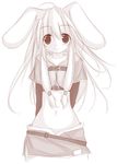  animal_ears artist_request belt brown bunny_ears hunter_(ragnarok_online) long_hair midriff monochrome navel ragnarok_online smile solo 