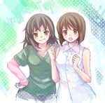  black_hair blush bob_cut brown_eyes brown_hair face hagiwara_yukiho idolmaster idolmaster_(classic) idolmaster_1 long_hair multiple_girls nogoodlife short_hair smile 