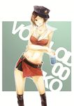  bad_id bad_pixiv_id bare_shoulders belt boots bottle breasts brown_eyes brown_hair cleavage dog_tags hat large_breasts meiko midriff one_eye_closed reika_(clovia_studio) short_hair shorts smile solo vocaloid 