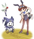  animal_ears baseball_bat brown_eyes brown_hair bunny_ears bunny_girl bunnysuit cable goggles head_mounted_display jack_frost multiple_girls nollety pantyhose persona pixie_(megami_tensei) sand shin_megami_tensei shin_megami_tensei:_if... short_hair uchida_tamaki wings 