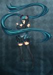  7h2o bad_id bad_pixiv_id black_legwear blue_eyes blue_hair detached_sleeves hair_ornament hatsune_miku highres long_hair miniskirt necktie pleated_skirt pose skirt sleeves_past_wrists solo standing thighhighs twintails very_long_hair vocaloid zettai_ryouiki 