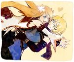  1girl bad_id bad_pixiv_id blonde_hair blue_eyes brown_hair couple emil_castagnier flower gloves green_eyes hair_ornament heart hetero hug koku_666 marta_lualdi scarf smile tales_of_(series) tales_of_symphonia tales_of_symphonia_knight_of_ratatosk 