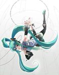  :o aqua_eyes aqua_hair barefoot black_legwear blue_eyes blue_hair blush detached_sleeves digital_dissolve dissolving dissolving_clothes falling feet fukukitaru hair_ornament hands hatsune_miku headphones highres legs long_hair miniskirt multicolored_hair necktie no_socks open_mouth panties pleated_skirt see-through shoes sidelocks single_shoe skirt soles solo striped striped_panties thighhighs toes twintails two-tone_hair underwear very_long_hair vocaloid 