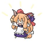  apron blush chibi fang hair_ribbon horns ibuki_suika lowres orange_hair ribbon solo touhou yanagi_(nurikoboshi) |_| 