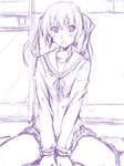  face metadora minami-ke minami_kana monochrome purple school_uniform sketch solo twintails 