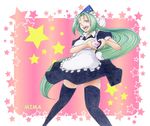  apron bad_id bad_pixiv_id character_name green_eyes green_hair hat heart heart_hands k-on! long_hair maid mima moe_moe_kyun! parody solo takt. thighhighs touhou traditional_media wizard_hat 