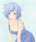  aqua_eyes blue_hair blush breasts cleavage copyright_request dress large_breasts minato_fumi short_hair smile solo 
