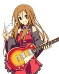  bad_id bad_pixiv_id brown_eyes brown_hair death_devil detached_sleeves dress eyewear_removed glasses guitar highlights holding holding_eyewear instrument k-on! kuroi_hitsuji long_hair multicolored_hair solo yamanaka_sawako 