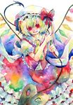  bad_id bad_pixiv_id blonde_hair colorful flandre_scarlet hat one_side_up ponytail red_eyes short_hair solo touhou traditional_media watercolor_(medium) wings yaka_(pixiv) 