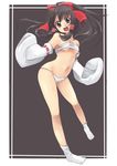  black_hair brown_eyes budget_sarashi detached_sleeves hakurei_reimu isuka panties sarashi short_hair socks solo touhou underwear 