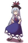  artist_request blue_hair dress hands_on_hips hat kamishirasawa_keine long_hair necktie red_eyes shoes socks solo touhou 