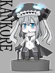  blue_eyes bodysuit cape chibi iriomote_umineko kantai_collection shinkaisei-kan silver_hair solo staff wo-class_aircraft_carrier 