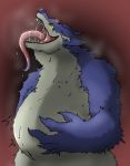 abdominal_bulge absurdly_long_tongue black_sclera blue_tongue drooling fur furry_pred geto-velchu_(character) hands_on_belly long_tongue male_pred mammal misoden_(artist) multicolored_fur multicolored_tongue post_vore purple_fur purple_tongue saliva saliva_string tapering_tongue tongue tongue_out unknown_species vore white_fur yellow_eyes 