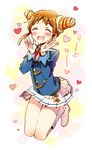  aikatsu! aikatsu!_(series) arisugawa_otome blush catchphrase closed_eyes double_bun jumping open_mouth orange_hair ribbon school_uniform short_hair smile solo starlight_academy_uniform yuzucky 