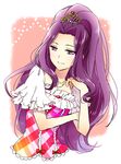  aikatsu! aikatsu!_(series) crown jewelry kanzaki_mizuki long_hair looking_at_viewer necklace ponytail purple_eyes purple_hair smile solo yuzucky 