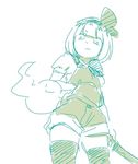  alternate_costume bow contemporary ghost hair_bow hand_in_pocket konpaku_youmu konpaku_youmu_(ghost) mitsumoto_jouji monochrome overalls sword thighhighs touhou weapon 