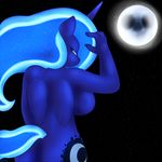  anthro anthrofied big_breasts blue_eyes blue_fur blue_hair breasts butt cutie_mark equine female friendship_is_magic full_moon fur hair horn horse lamiaaaa looking_at_viewer looking_back mammal moon my_little_pony pony princess_luna_(mlp) side_boob smile solo stars winged_unicorn wings 