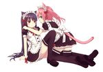  animal_ears apron arm_support bad_id bad_pixiv_id black_footwear black_legwear bow cat_ears cat_tail frills full_body hands_on_another's_shoulders kneeling long_hair looking_at_viewer looking_back maid maid_headdress mary_janes multiple_girls nekomo original pink_hair puffy_short_sleeves puffy_sleeves purple_hair ribbon shoes short_sleeves simple_background sitting smile tail thighhighs twintails white_background zettai_ryouiki 
