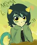  black_hair blush bonnieokie cute grey_skin hair homestuck looking_at_viewer ms_paint_adventures nepeta_leijon troll 