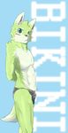  basil_(pixiv) bikini blush bulge canine cyan_eyes fur green_fur looking_at_viewer male mammal multicolor_fur plain_background pubes speedo standing sum_kemono swimsuit topless two_tone_fur wolf 