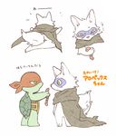  arctic_fox canine chibi cloak cute fox japanese_text kemono mammal raphael_(tmnt) reptile sbis scalie teenage_mutant_ninja_turtles text turtle 
