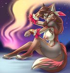 anthro aurora barefoot big_breasts big_nipples breasts butt canine claws feathers female fur hair long_hair looking_at_viewer mammal navel night nipples nude outside pawpads paws queen raised_arm royalty sharp_claws sif sitting sky solo star teeth toe_claws wolf 
