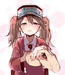  blush brown_eyes brown_hair jewelry kantai_collection karochii looking_at_viewer magatama putting_on_jewelry ring ryuujou_(kantai_collection) sketch solo_focus tears trembling twintails visor_cap wavy_mouth wedding_band 