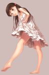  bad_id bad_pixiv_id barefoot brown_eyes brown_hair dress dress_lift full_body hair_ornament hairclip long_hair looking_at_viewer original simple_background solo twintails yasuno_(airy_light) 