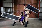  2girls black_hair breasts cattleya cattleya_(cosplay) chouzuki_maryou cosplay fat flower glasses gloves green_eyes hips huge_breasts huge_sword large_breasts luu_(cosplayer) multiple_girls photo plump queen&#039;s_blade queen's_blade sword thick_thighs thighs weapon wide_hips 