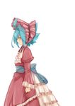  blue_hair bonnet crossdressing dress future_card_buddyfight male_focus red_eyes ryuuenji_tasuku simple_background solo tobi_(one) white_background 