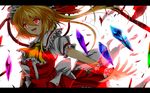  ascot backlighting blonde_hair flandre_scarlet hat hat_ribbon highres letterboxed mob_cap nekominase open_mouth puffy_sleeves red_eyes ribbon sash shirt short_sleeves side_ponytail skirt skirt_set smile solo touhou vest wings wrist_cuffs 