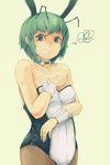  angry animal_ears antennae bare_arms bare_shoulders black_legwear breasts bunny_ears bunny_girl bunnysuit collarbone fake_animal_ears green_eyes green_hair leotard looking_at_viewer pantyhose small_breasts solo squiggle touhou wavy_mouth wriggle_nightbug wrist_cuffs yoss_3 