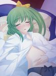  bad_id bad_pixiv_id black_panties blush bow bow_panties daiyousei green_hair hair_bow hand_on_own_stomach lying on_back onsen_tamago_(nurumayu_onsen) open_clothes open_mouth panties short_hair side_ponytail sleeping solo touhou underwear 