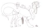  anal_penetration anus balls bridle dinosaur duo ear_piercing elf erection feral from_behind gay line_art loincloth male monochrome mount nude penetration penis piercing rajii raptor rider/mount_relations saddle scalie sex size_difference standing uncolored unknown_species 