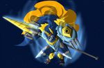  color_swap digimon digivolution dorulumon dragonslash fighter gold jager jagerdorulumon knight male meca night polearm shining shiny silver sky spear ultimate warrior weapon 