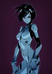  black_hair bodysuit breasts commentary hairpods highres neon_genesis_evangelion original plugsuit red_eyes short_hair skin_tight small_breasts solo typo_(requiemdusk) 