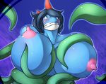  anthro areola big_areola big_breasts blue_body blush breasts day-t erect_nipples female feraligatr funnel_nipples huge_breasts nintendo nipples pok&#233;mon pok&#233;morph pok&eacute;mon pok&eacute;morph teeth tentacles video_games 