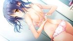  1girl 3-nin_iru! blush bra game_cg nakase_nagisa purple_hair short_hair suzui_narumi underwear yellow_eyes 