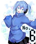  blue_eyes blue_hair ene_(kagerou_project) headphones highres kagerou_project shichouson short_hair sleeves_past_fingers sleeves_past_wrists solo 