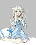  bed benmao blue_eyes blush dress elsa_(frozen) frozen_(disney) long_hair nightgown pillow platinum_blonde_hair solo 