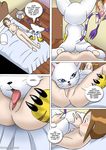  anus bbmbbf blue_eyes breasts brown_hair butt claws comic cunnilingus digimon digiphilia duo feline female fingering gatomon gloves hair hikari_kamiya human interspecies lesbian lying mammal nipples nude on_back on_top oral oral_sex palcomix pussy sex size_difference stripes tongue tongue_out vaginal young 